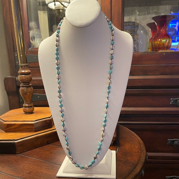 Lucky Brand howlite turquoise silver tone spacer bead necklace - Picture 2 of 6